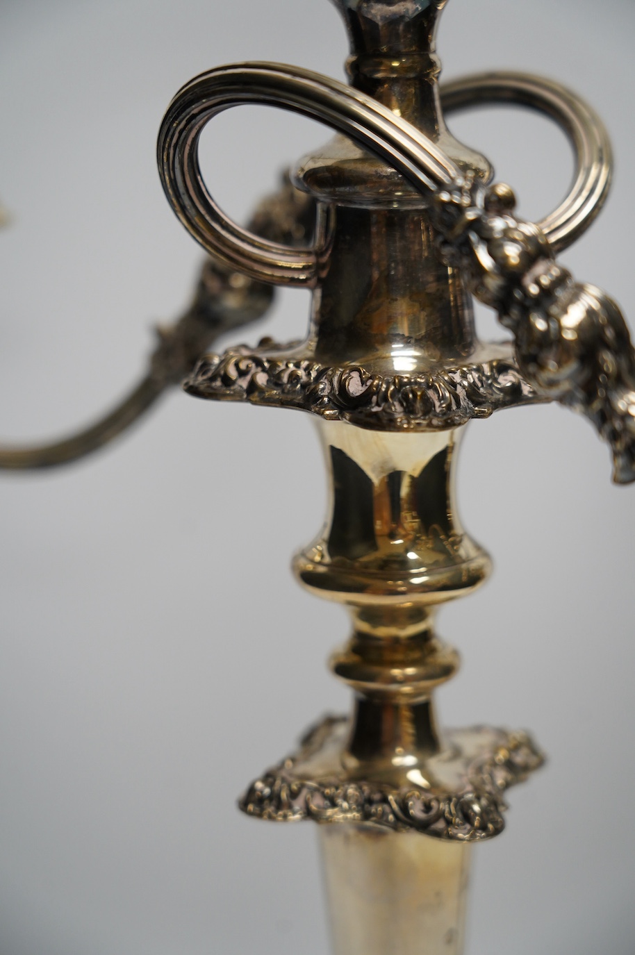 A pair of EPNS candelabra, 52cm high. Condition - fair to good